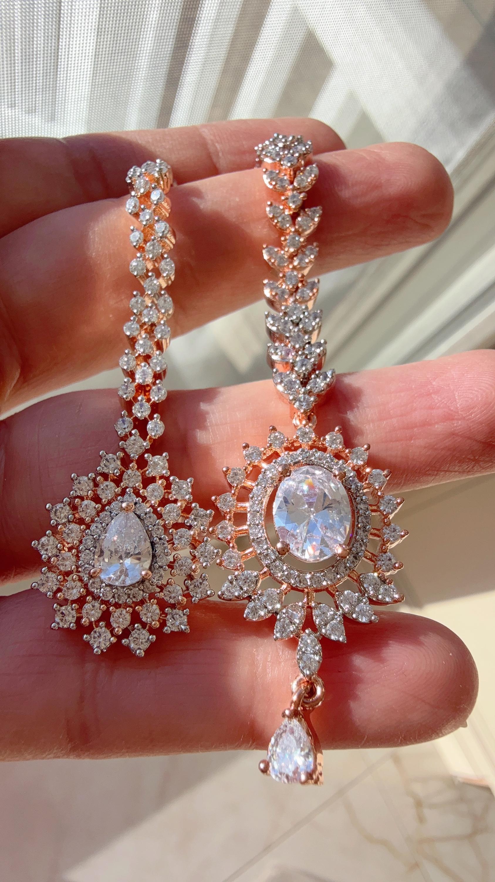American Diamond Rose gold Maang tikka/ Indian Wedding Jewelry/ / Matha patti/ Indian forehead jewelry/Indian rose gold Jewelry