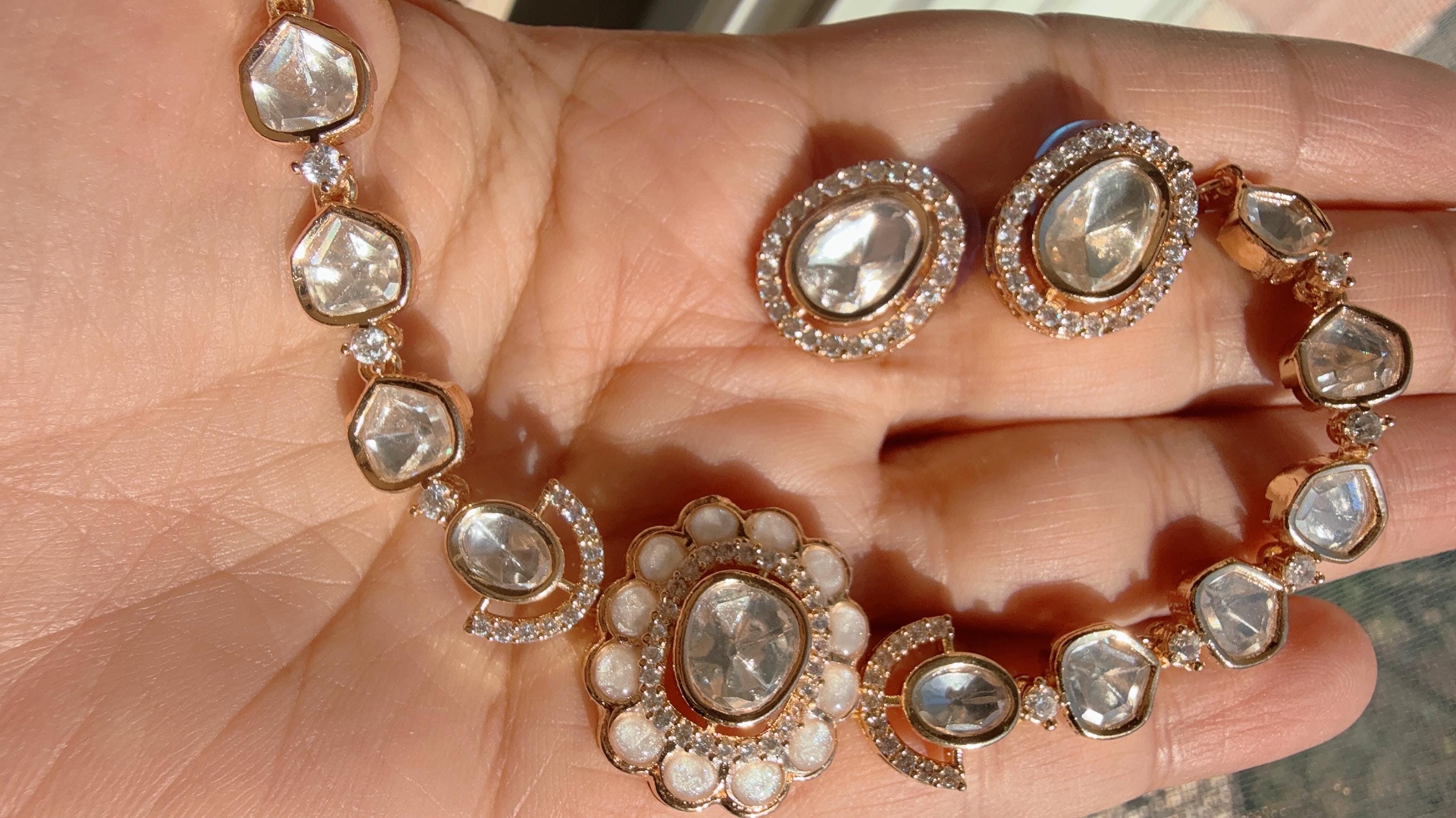 Sabyasachi-inspired Moissanite Kundan choker Necklace Set/ Kundan Moissanite choker set / Indian Jewelry/ Indian Wedding jewelry