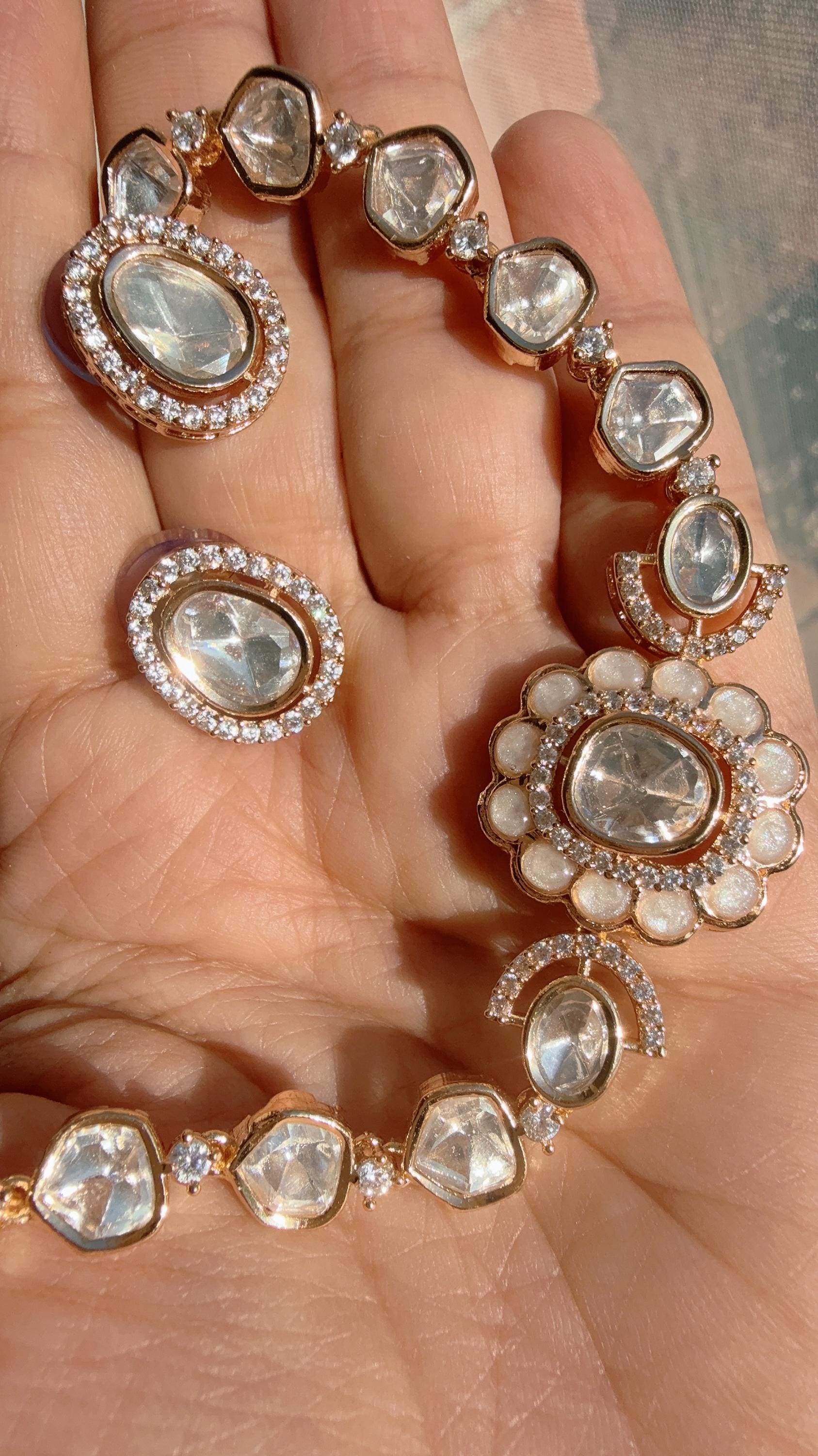 Sabyasachi-inspired Moissanite Kundan choker Necklace Set/ Kundan Moissanite choker set / Indian Jewelry/ Indian Wedding jewelry