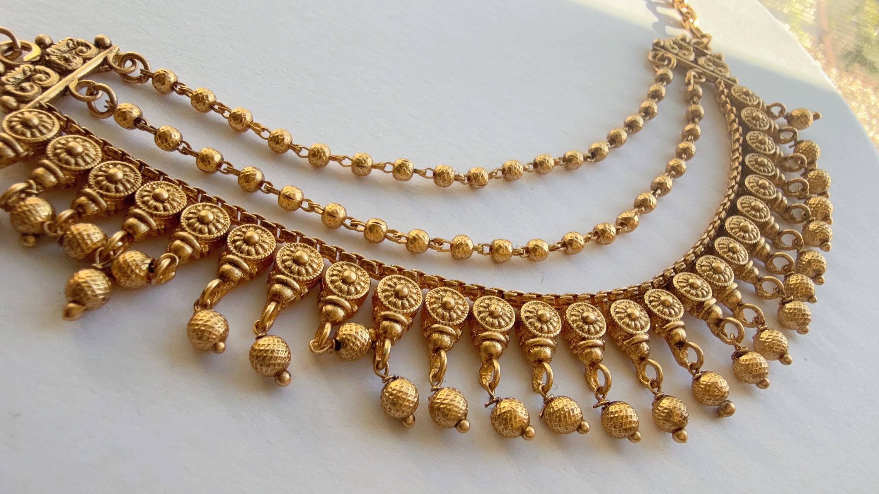 Gold plated Ruby Green Ear Chain/Sahare/Earring support chain/Kaan sahara//Pakistani Jewelry/Bahubali Earrings/Indian Jewelry
