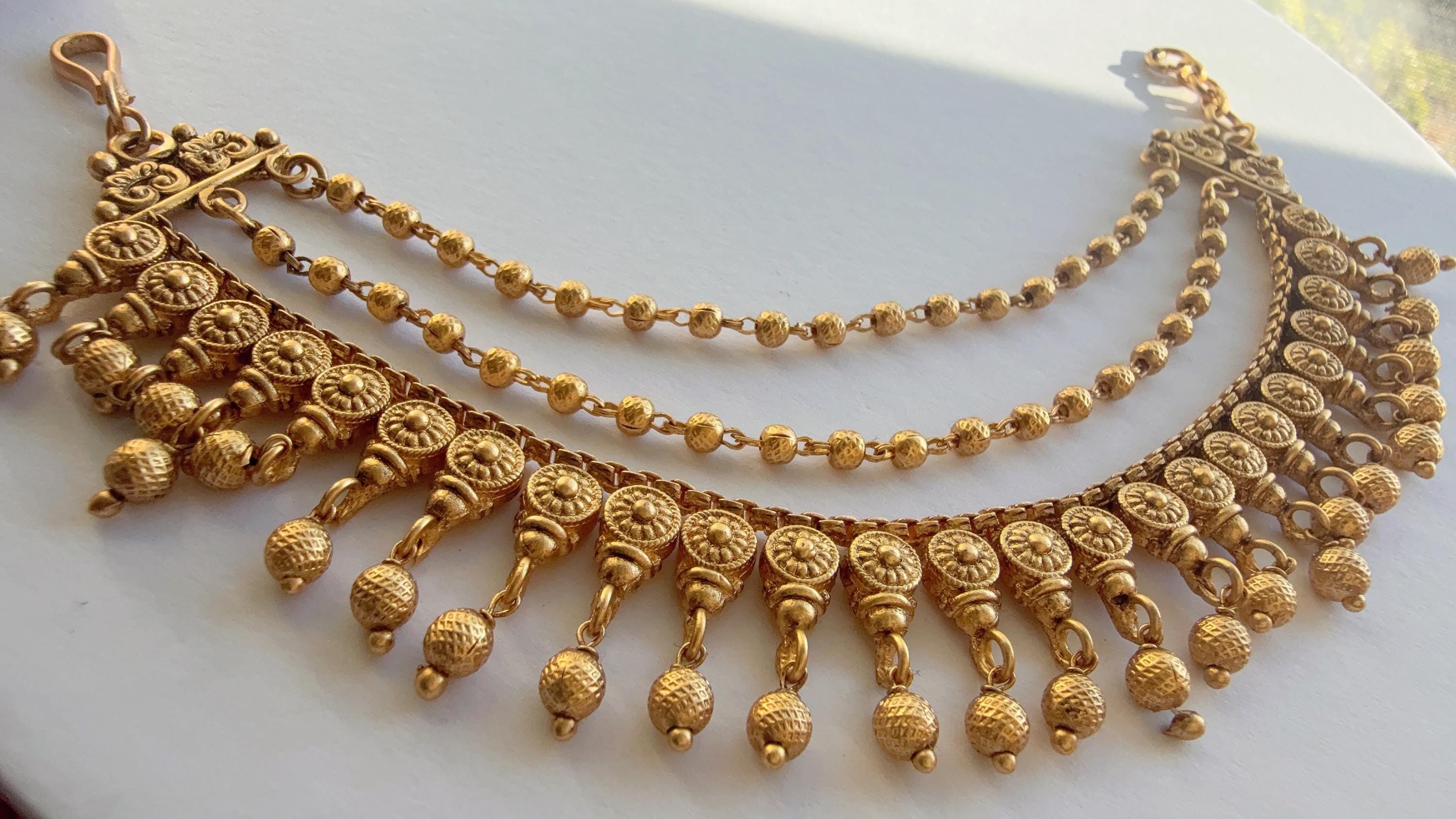 Gold plated Ruby Green Ear Chain/Sahare/Earring support chain/Kaan sahara//Pakistani Jewelry/Bahubali Earrings/Indian Jewelry