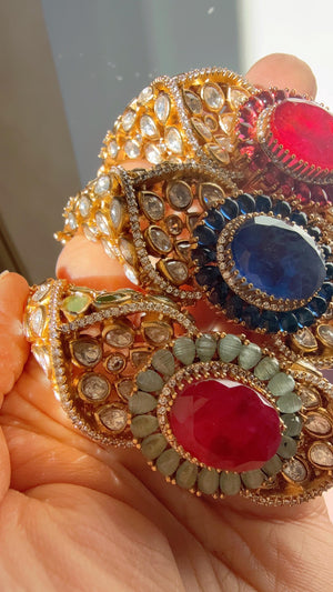 Doublet stone kundan openable Bracelet Kada/Openable Moissanite kundan bridal Polki kada Bangles / Mint Moissanite kada /Indian Jewelry /