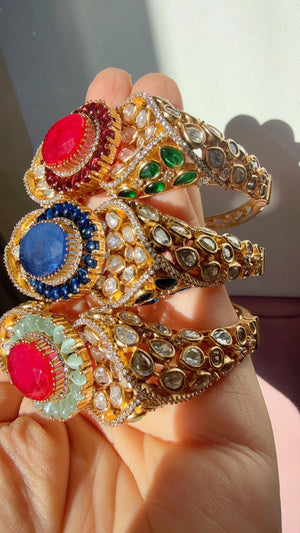 Doublet stone kundan openable Bracelet Kada/Openable Moissanite kundan bridal Polki kada Bangles / Mint Moissanite kada /Indian Jewelry /