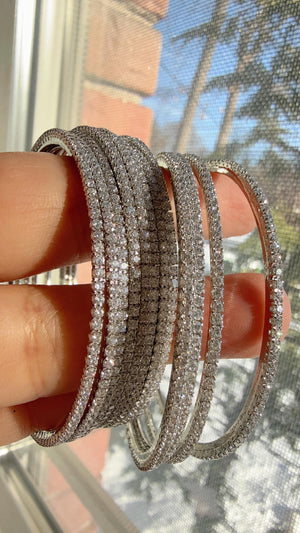 cubic zirconia bangles set of 12/ Indian CZ Bangles/ Silver diamond Bangle Set/Set of 12 Silver American Diamond CZ Bangles/Bridal Bangles