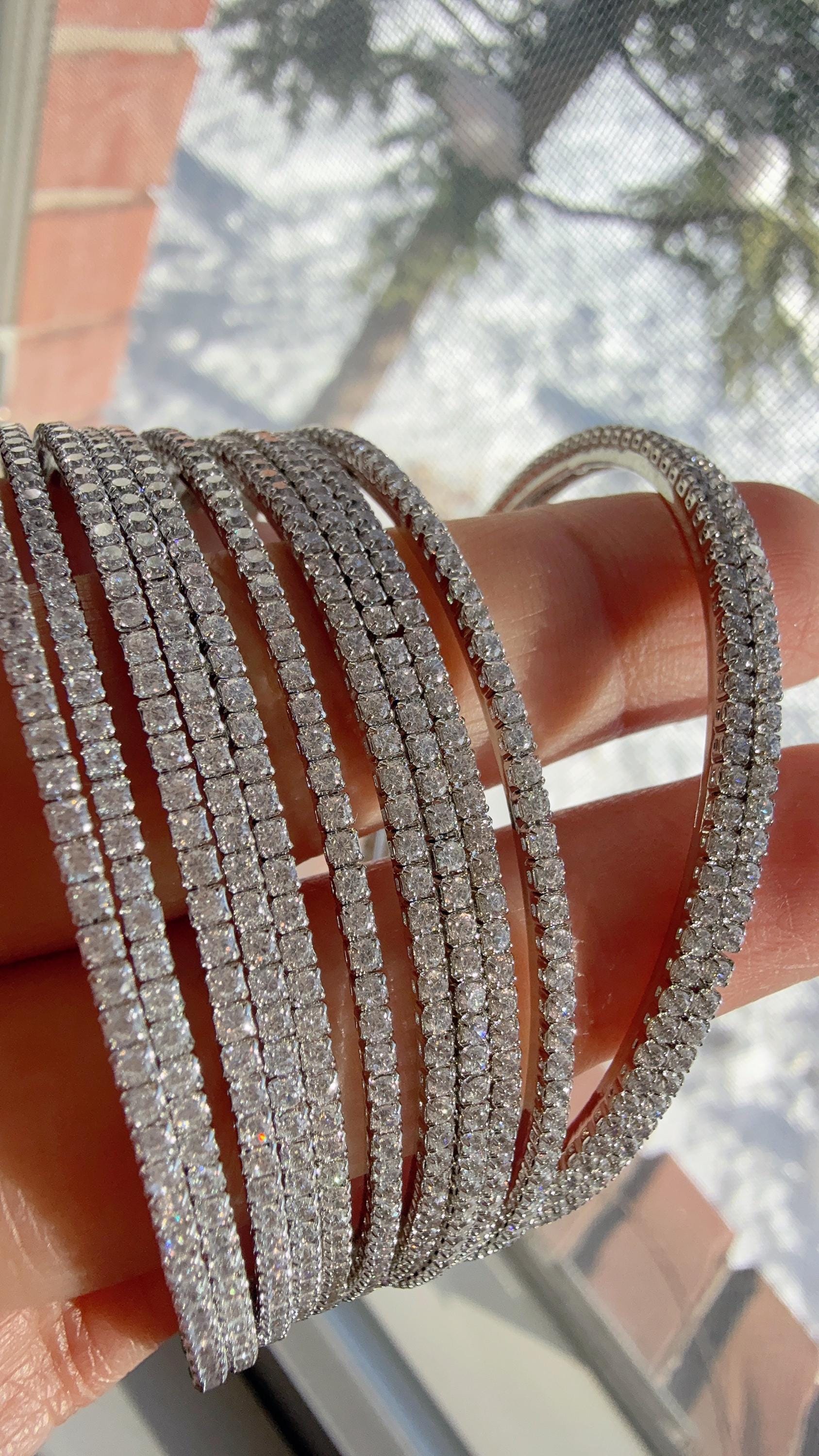 cubic zirconia bangles set of 12/ Indian CZ Bangles/ Silver diamond Bangle Set/Set of 12 Silver American Diamond CZ Bangles/Bridal Bangles