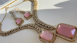 Antique Gold Baby pink diamond Necklace /Indian jewelry/ CZ Choker/Bridal choker/ Indian Necklace/Antique jewelry