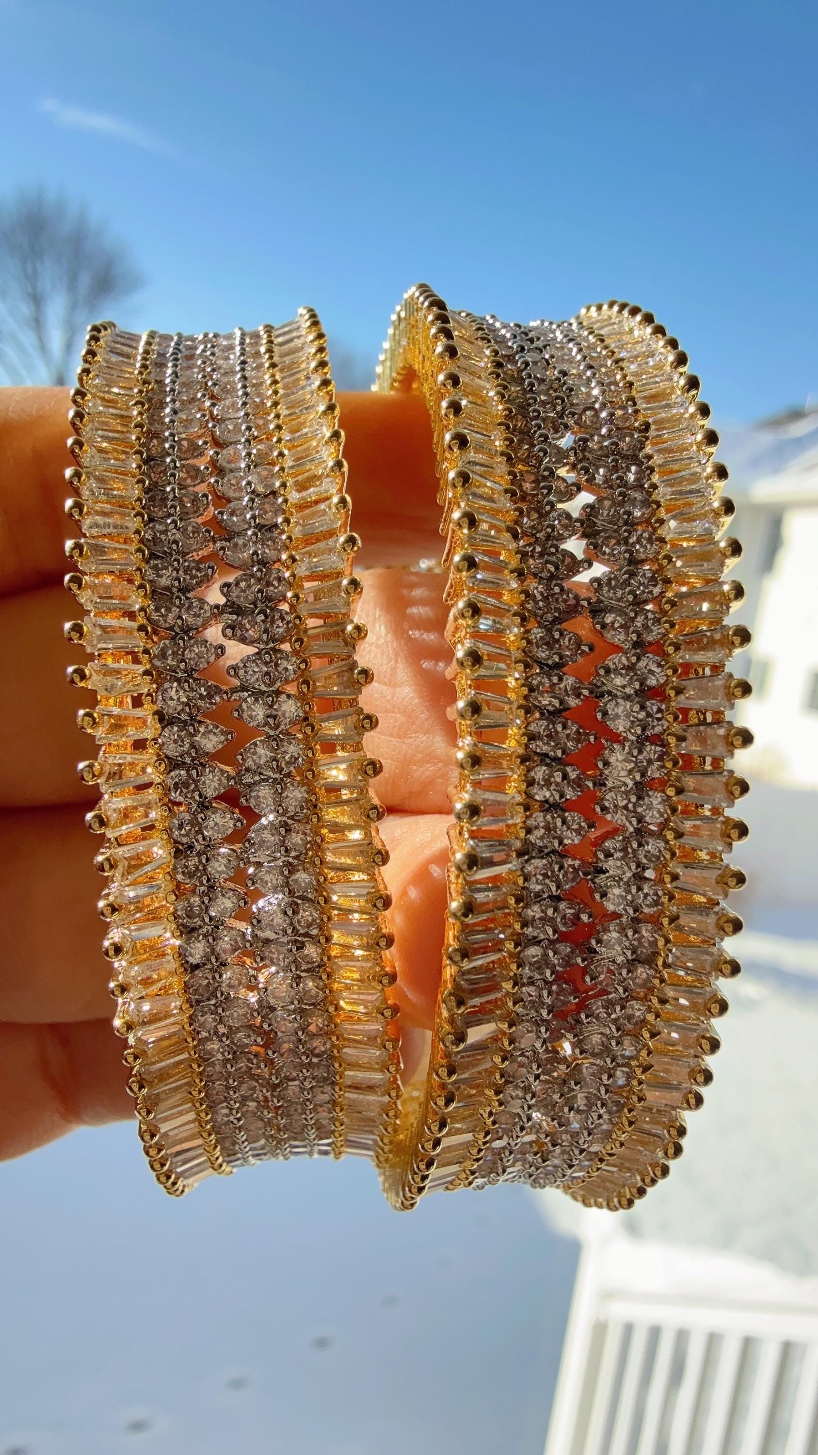 2 Tone gold American diamond bangles / Cz stone 2 tone gold kada / Indian bangles/Indian Jewelry /bridal Kada bangles /Diamond bracelet