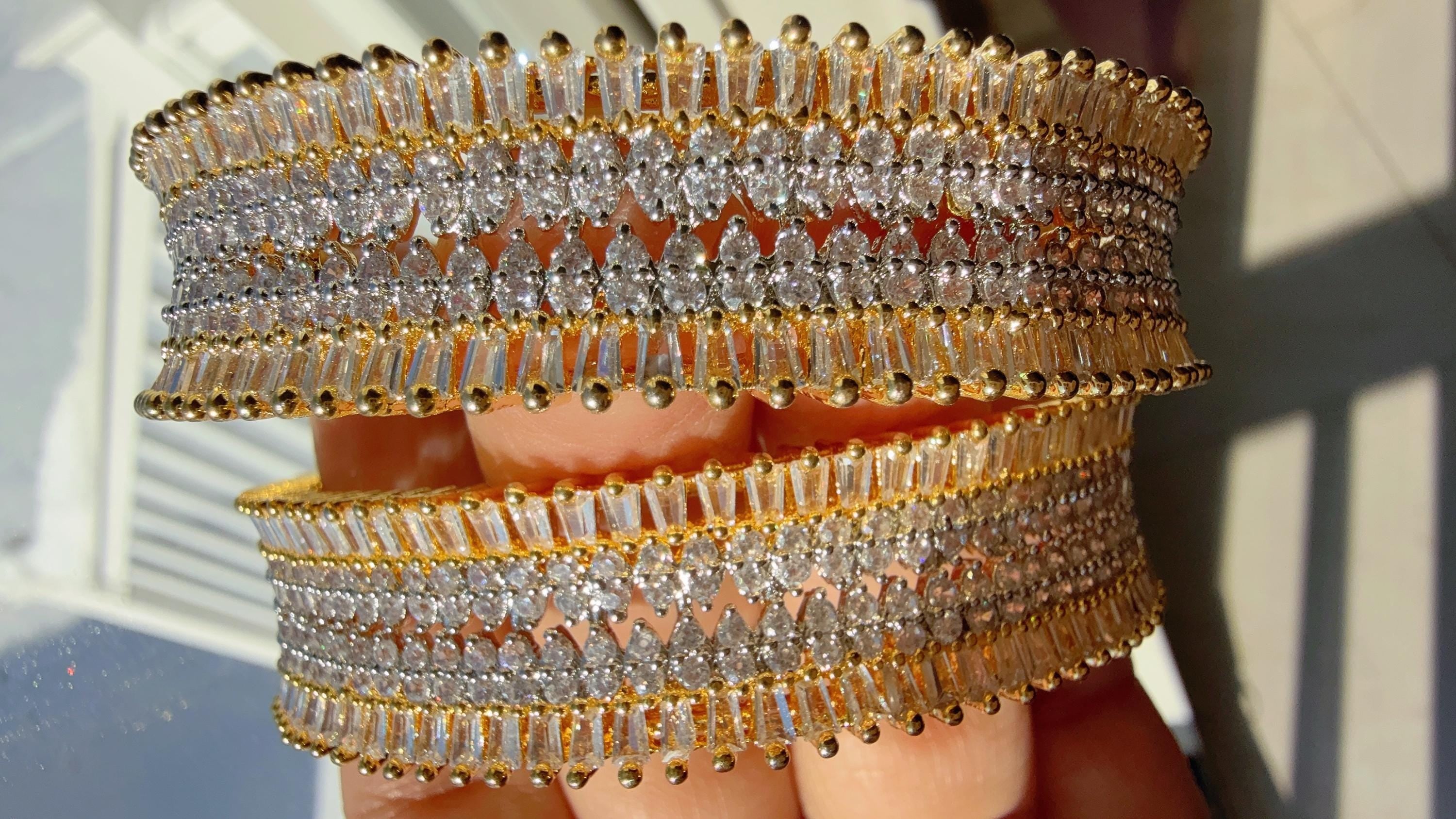 2 Tone gold American diamond bangles / Cz stone 2 tone gold kada / Indian bangles/Indian Jewelry /bridal Kada bangles /Diamond bracelet