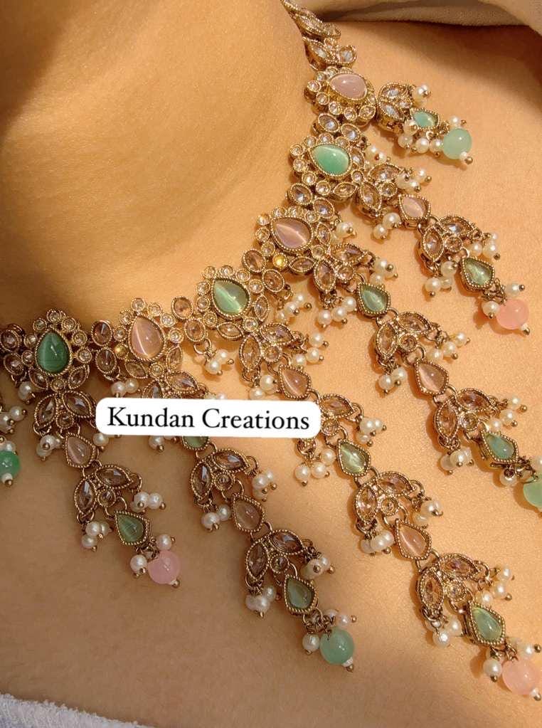 Antique Mint Pink kundan Polki Kundan necklace Set /bridal necklace/Indian wedding jewelry/Bridal necklace set/wedding Necklace