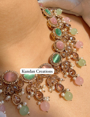 Antique Mint Pink kundan Polki Kundan necklace Set Chandbali and Tikka /bridal necklace/Indian wedding jewelry/Bridal necklace set/