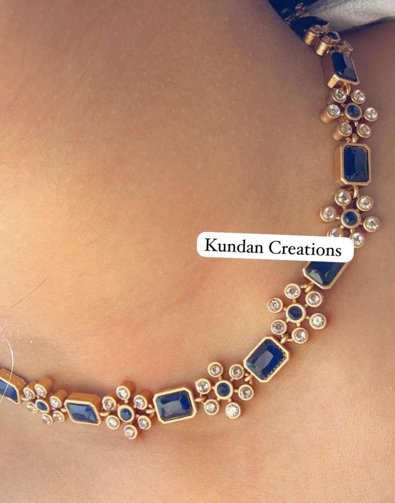 Petite classy Antique Polki Kundan necklace/Wedding necklace/Blue necklace/Indian necklace/Indian jewelry/Polki Blue necklace