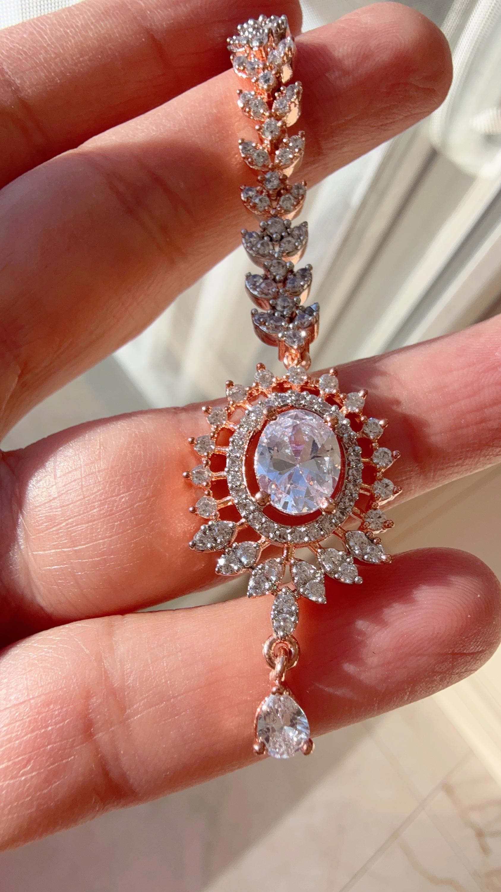 American Diamond Rose gold Maang tikka/ Indian Wedding Jewelry/ / Matha patti/ Indian forehead jewelry/Indian rose gold Jewelry