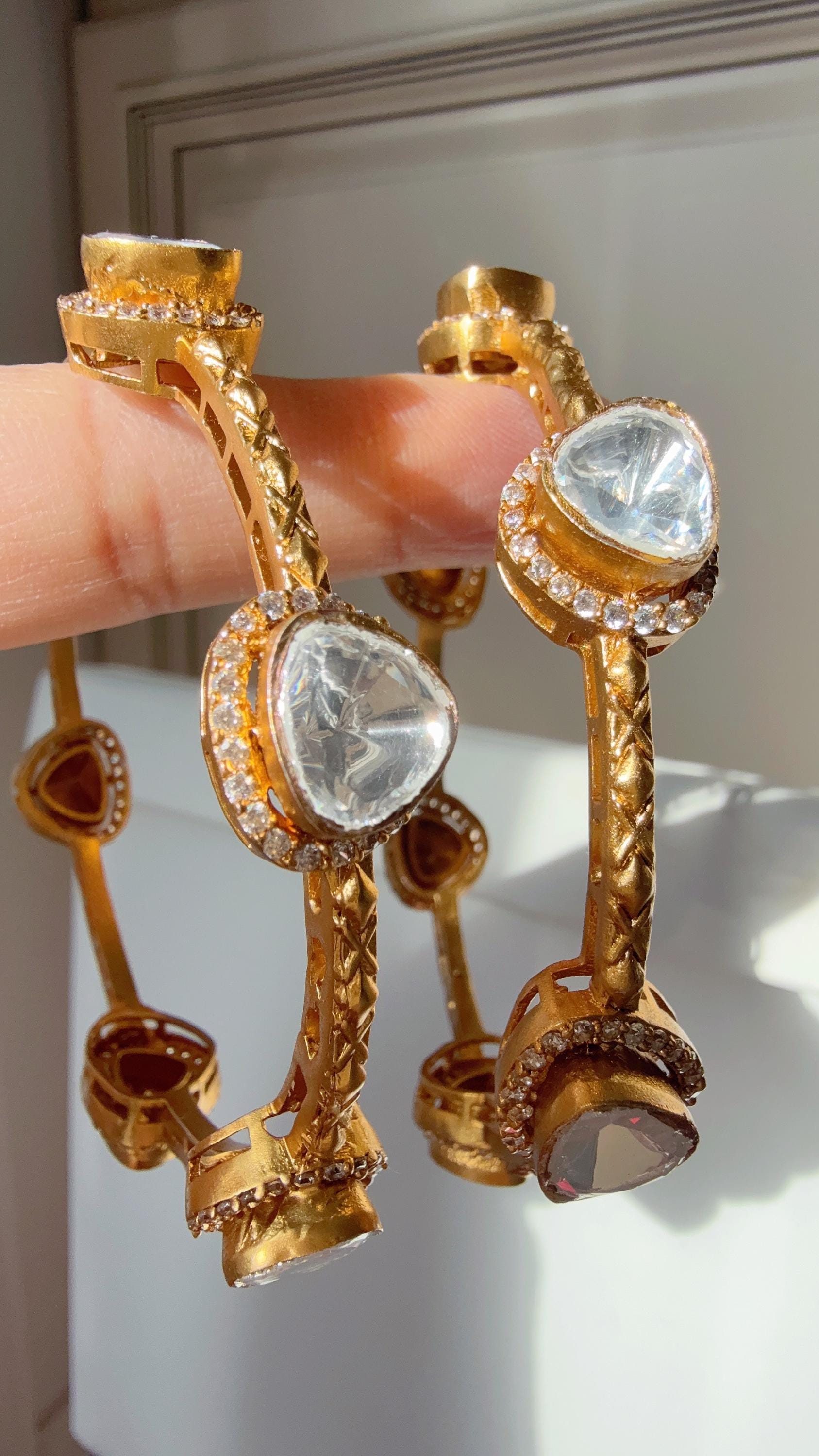 Meenakari Rajwadi kundan diamond bangle pair / Cz stone gold bracelet/indian bangles/Indian Jewelry /bridal jewelry/Indian bangles