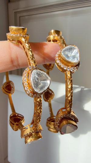 Meenakari Rajwadi kundan diamond bangle pair / Cz stone gold bracelet/indian bangles/Indian Jewelry /bridal jewelry/Indian bangles