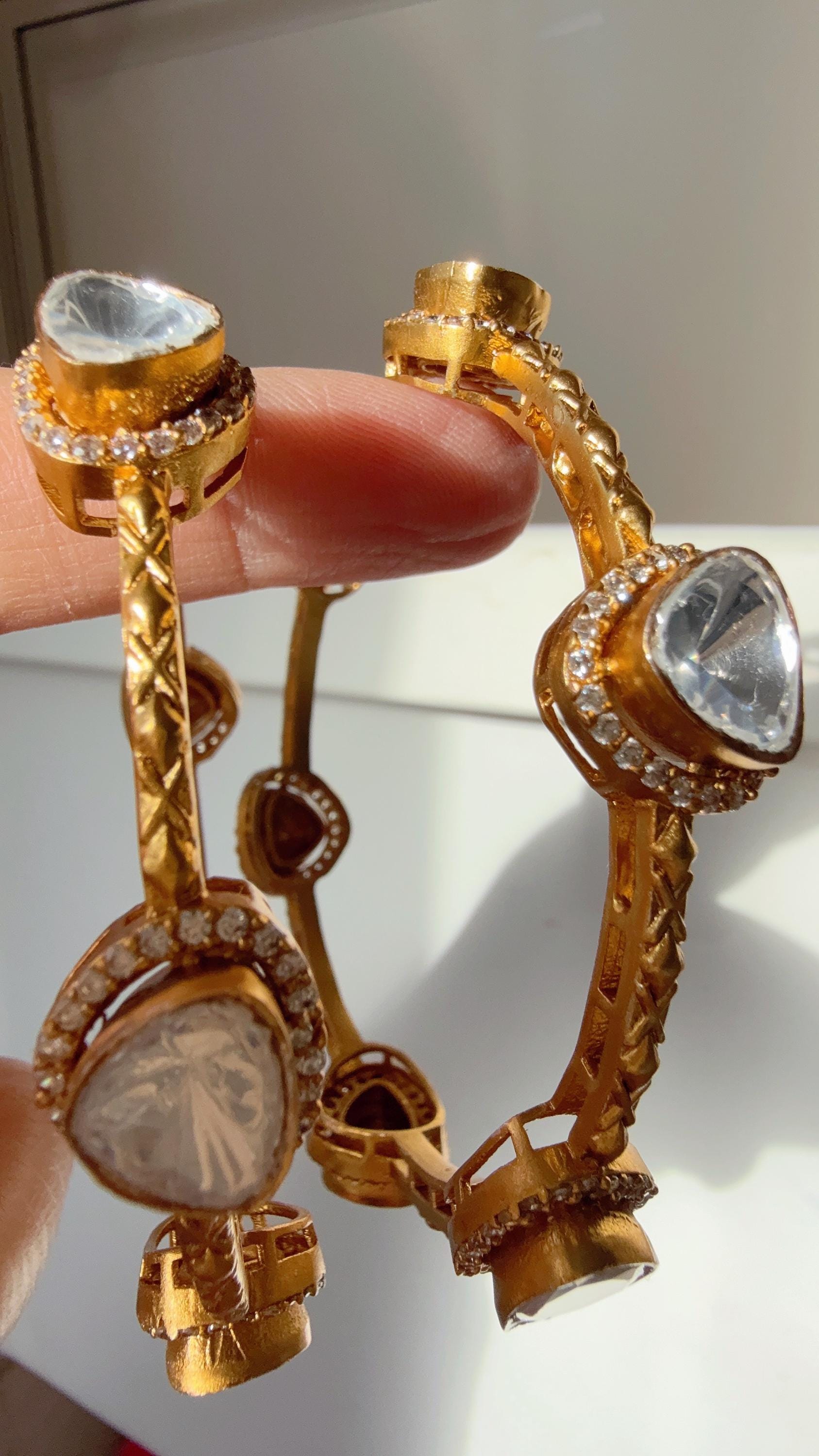 Meenakari Rajwadi kundan diamond bangle pair / Cz stone gold bracelet/indian bangles/Indian Jewelry /bridal jewelry/Indian bangles