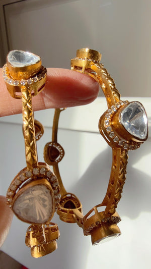 Meenakari Rajwadi kundan diamond bangle pair / Cz stone gold bracelet/indian bangles/Indian Jewelry /bridal jewelry/Indian bangles