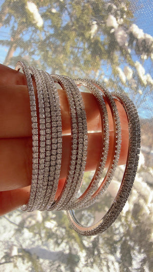 cubic zirconia bangles set of 12/ Indian CZ Bangles/ Silver diamond Bangle Set/Set of 12 Silver American Diamond CZ Bangles/Bridal Bangles