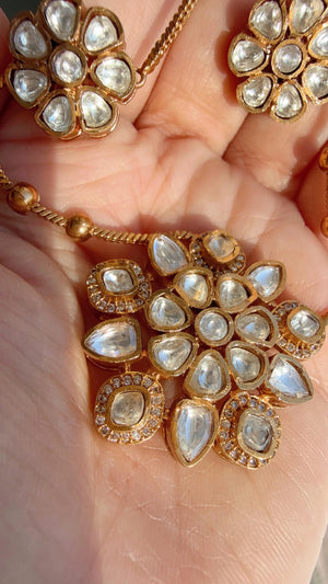 Premium Moissanite Pendant Set/Kundan Stone long chain Necklace/ Indian Bridal Jewelry/Uncut Moissanite Polki Kundan Wedding Jewelry
