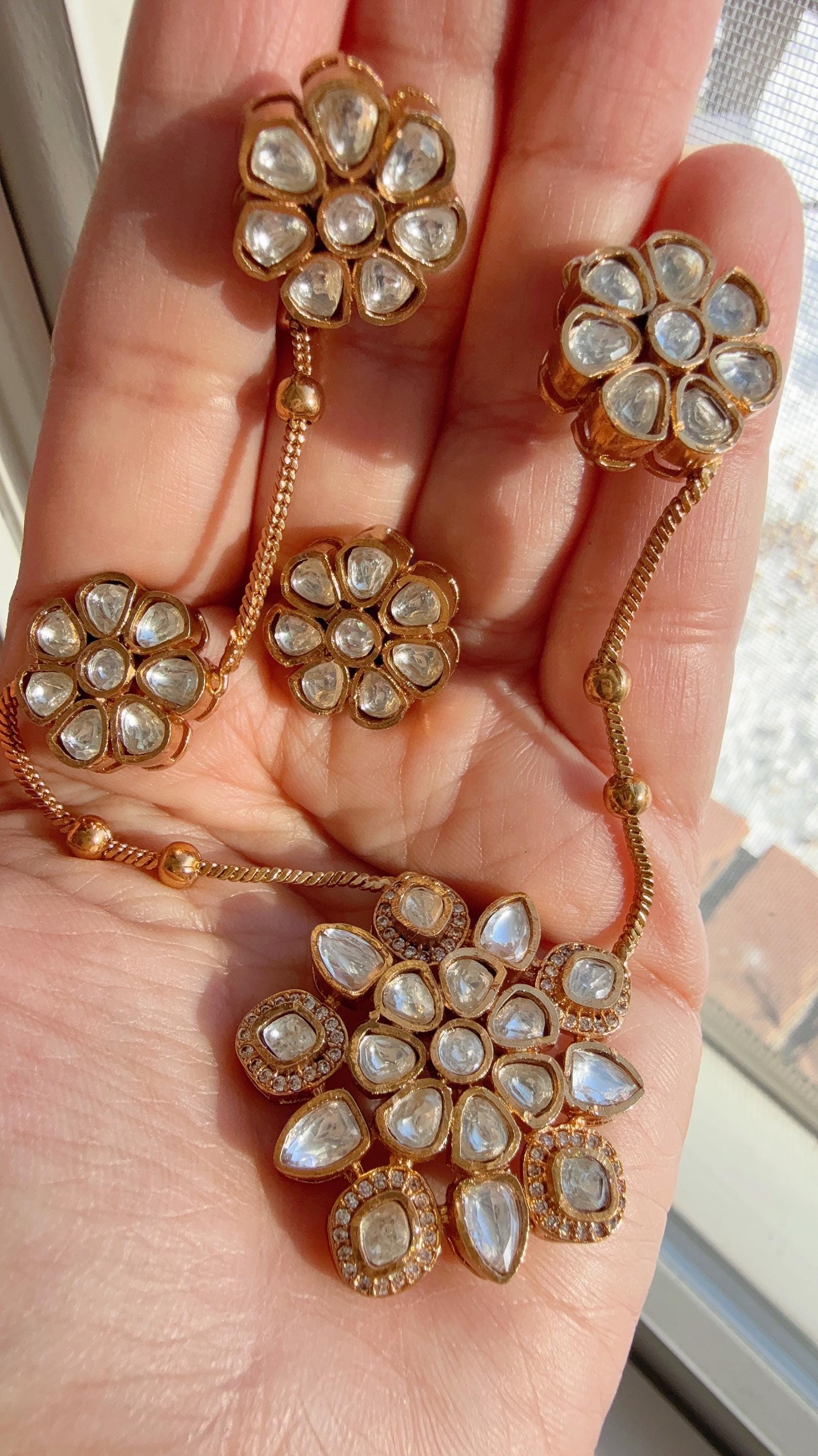 Premium Moissanite Pendant Set/Kundan Stone long chain Necklace/ Indian Bridal Jewelry/Uncut Moissanite Polki Kundan Wedding Jewelry