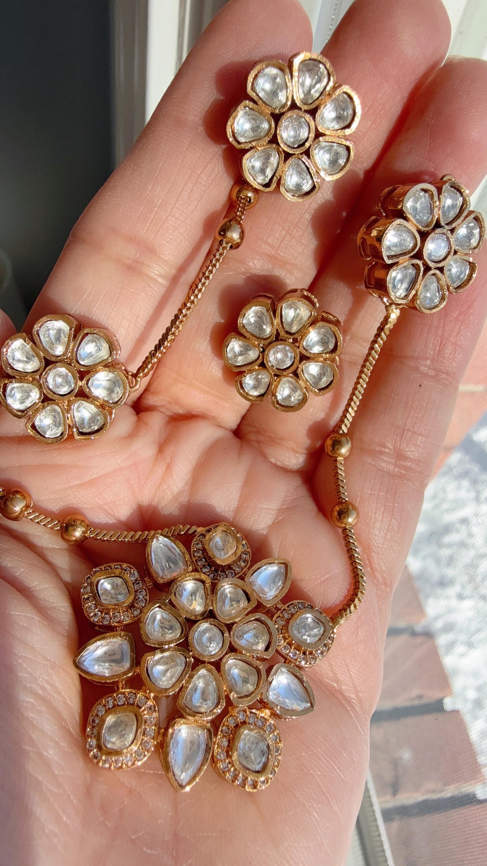 Premium Moissanite Pendant Set/Kundan Stone long chain Necklace/ Indian Bridal Jewelry/Uncut Moissanite Polki Kundan Wedding Jewelry
