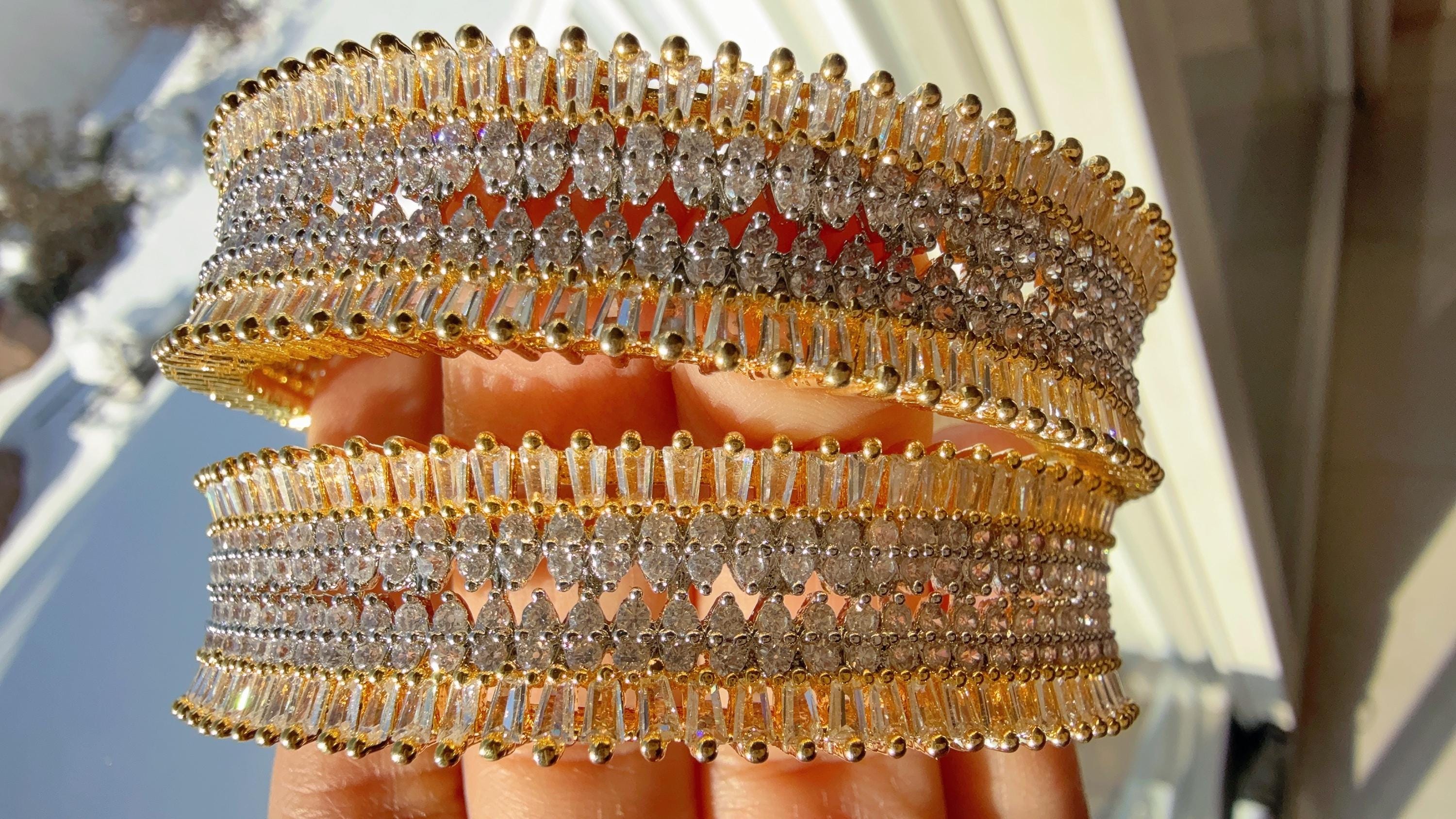 2 Tone gold American diamond bangles / Cz stone 2 tone gold kada / Indian bangles/Indian Jewelry /bridal Kada bangles /Diamond bracelet