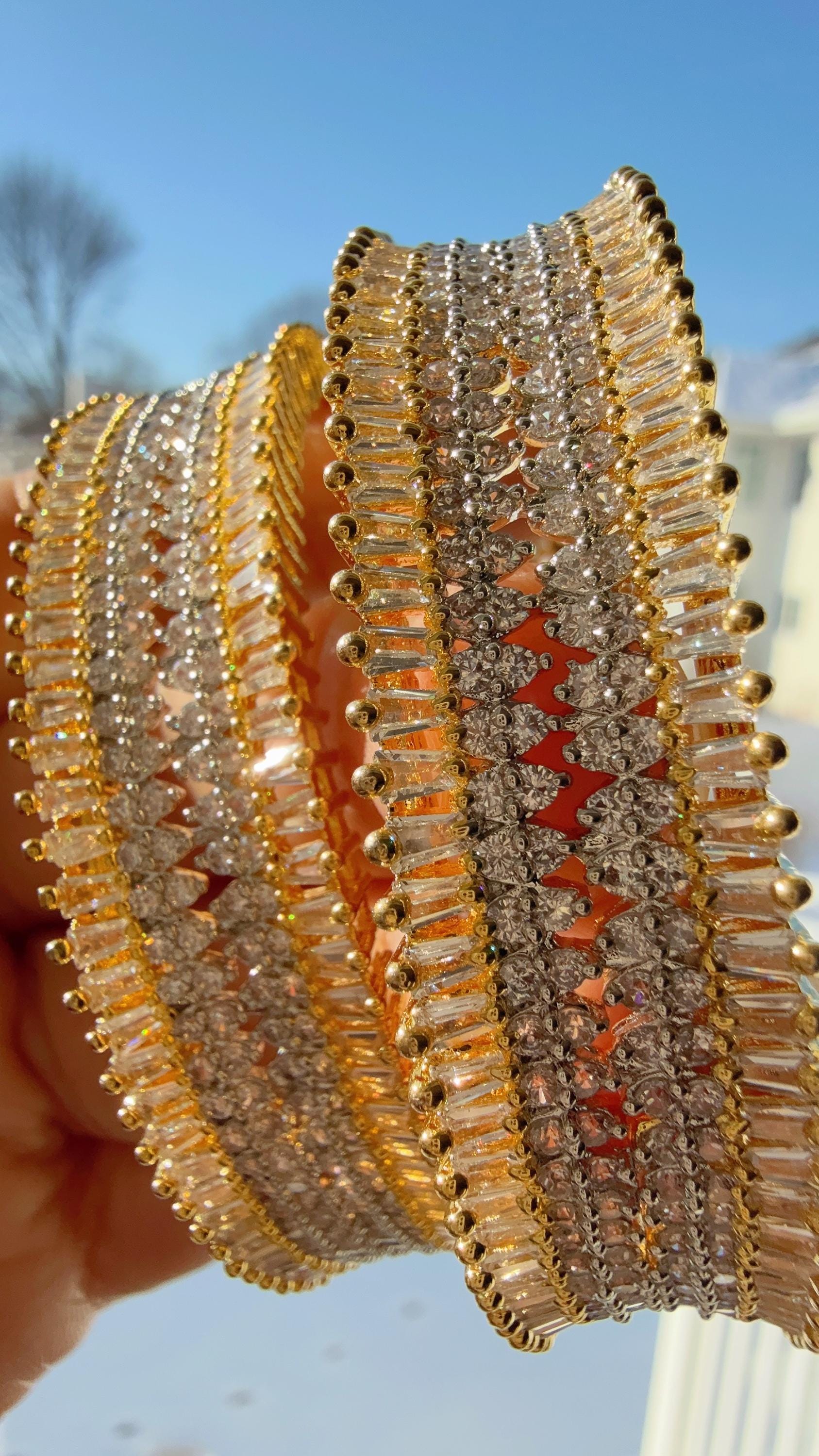 2 Tone gold American diamond bangles / Cz stone 2 tone gold kada / Indian bangles/Indian Jewelry /bridal Kada bangles /Diamond bracelet