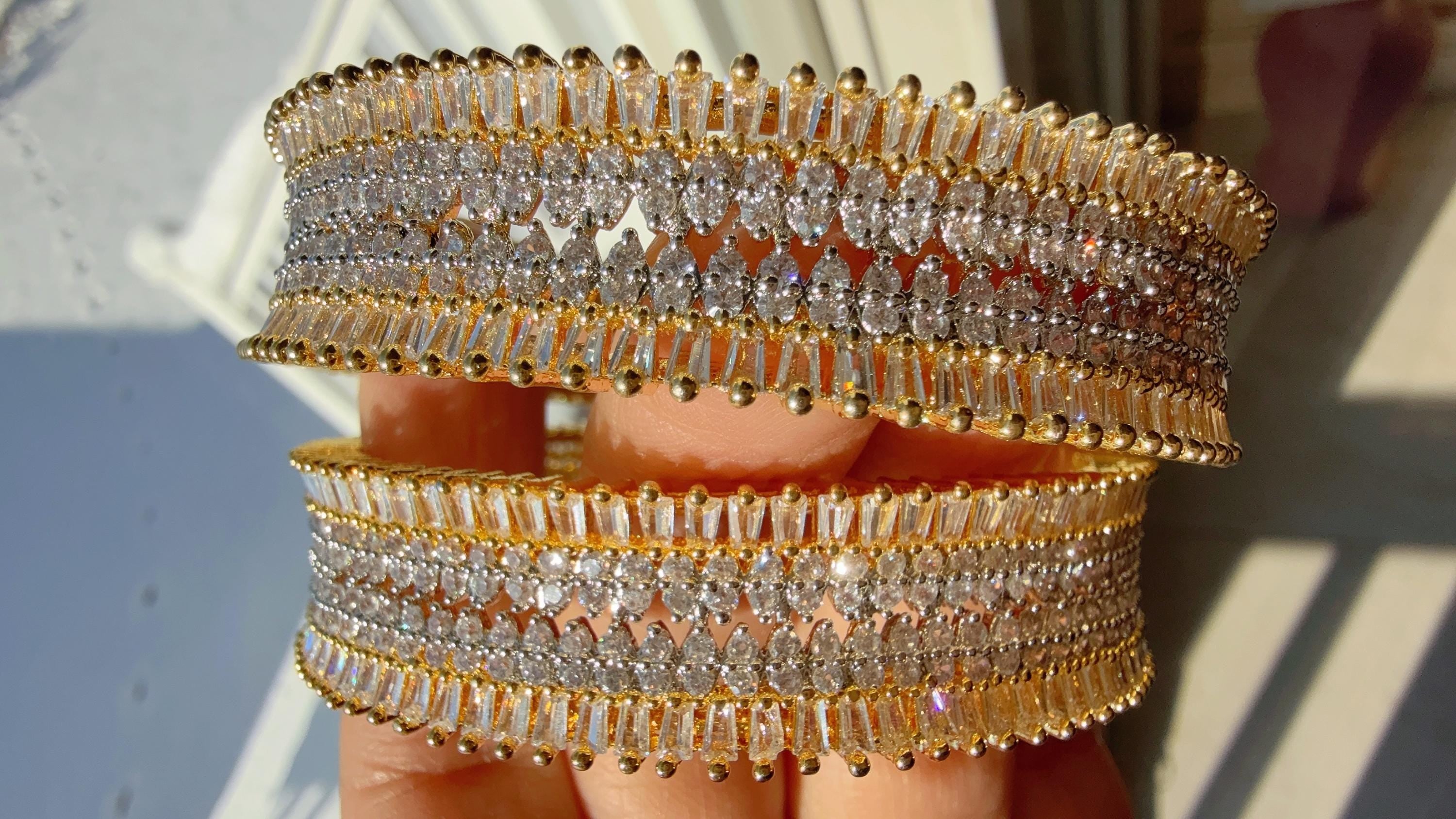 2 Tone gold American diamond bangles / Cz stone 2 tone gold kada / Indian bangles/Indian Jewelry /bridal Kada bangles /Diamond bracelet
