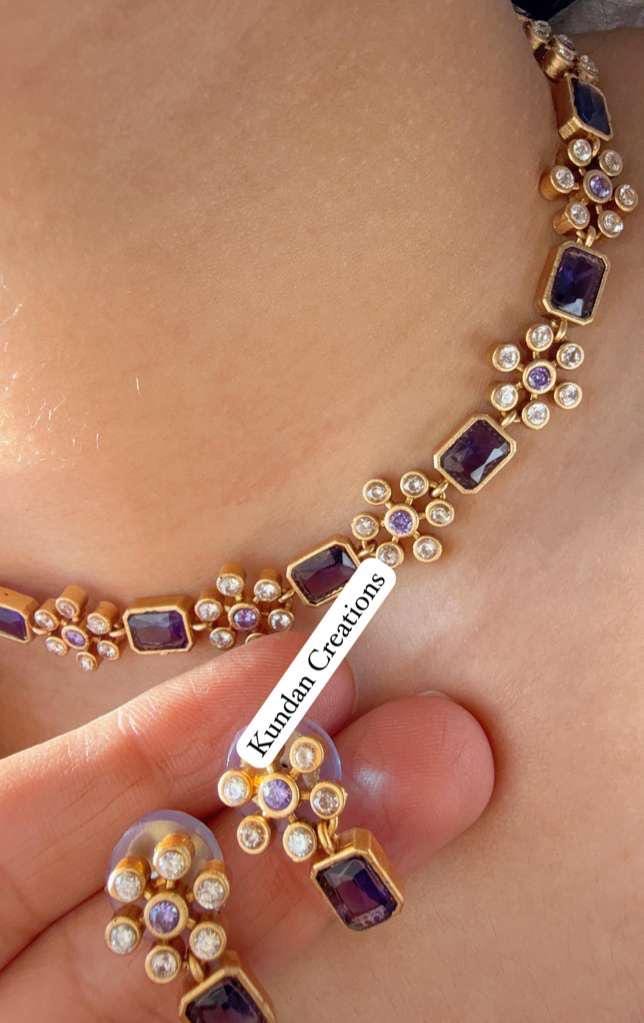 Petite classy Antique Polki Kundan necklace/Wedding necklace/Purple necklace/Indian necklace/Indian jewelry/Polki purple necklace