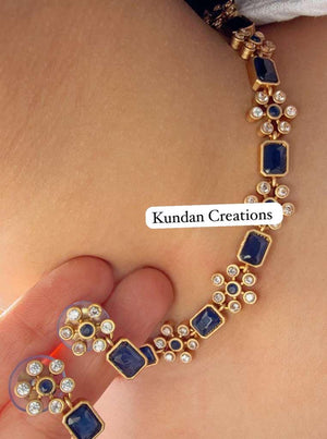 Petite classy Antique Polki Kundan necklace/Wedding necklace/Blue necklace/Indian necklace/Indian jewelry/Polki Blue necklace