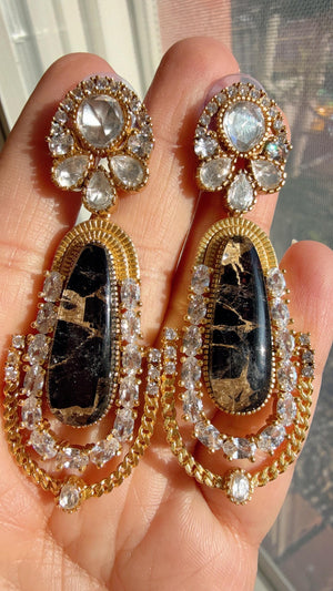 Sabyasachi-Inspired Moissanite Black Earrings/Elegant Statement Jewelry/ Moissanite Multi Earrings/Bridal Diamond earrings