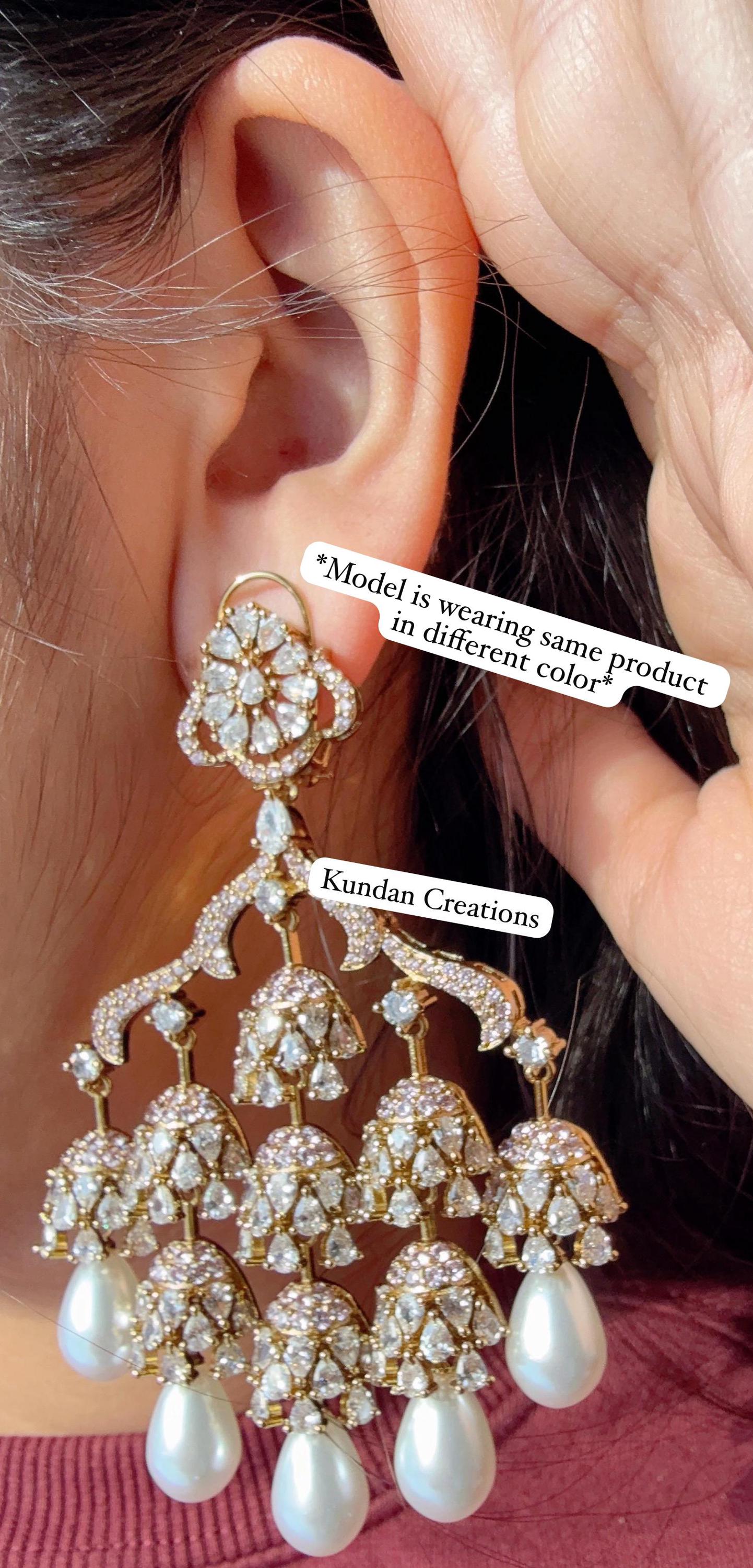 Faith Antique look Simulated Diamond Pearl Chandelier/Diamond Light Purple Chandbali Chandelier Earrings/Luxury Bridal Jewelry/Indian jhumka