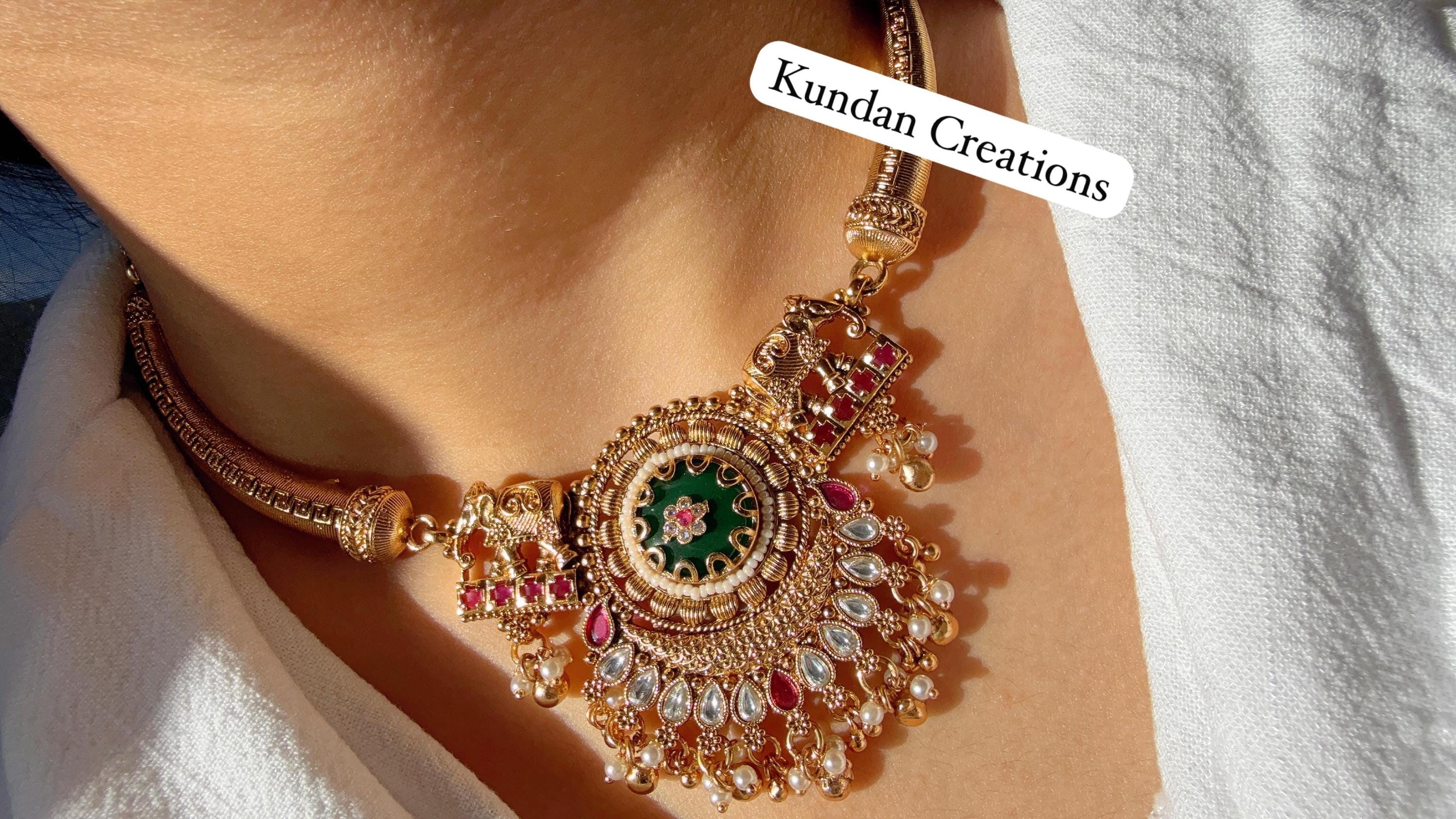 Heritage inspired hasli style Kundan Necklace Set with bonus Maang tikka //Kundan Heritage Necklace Set//