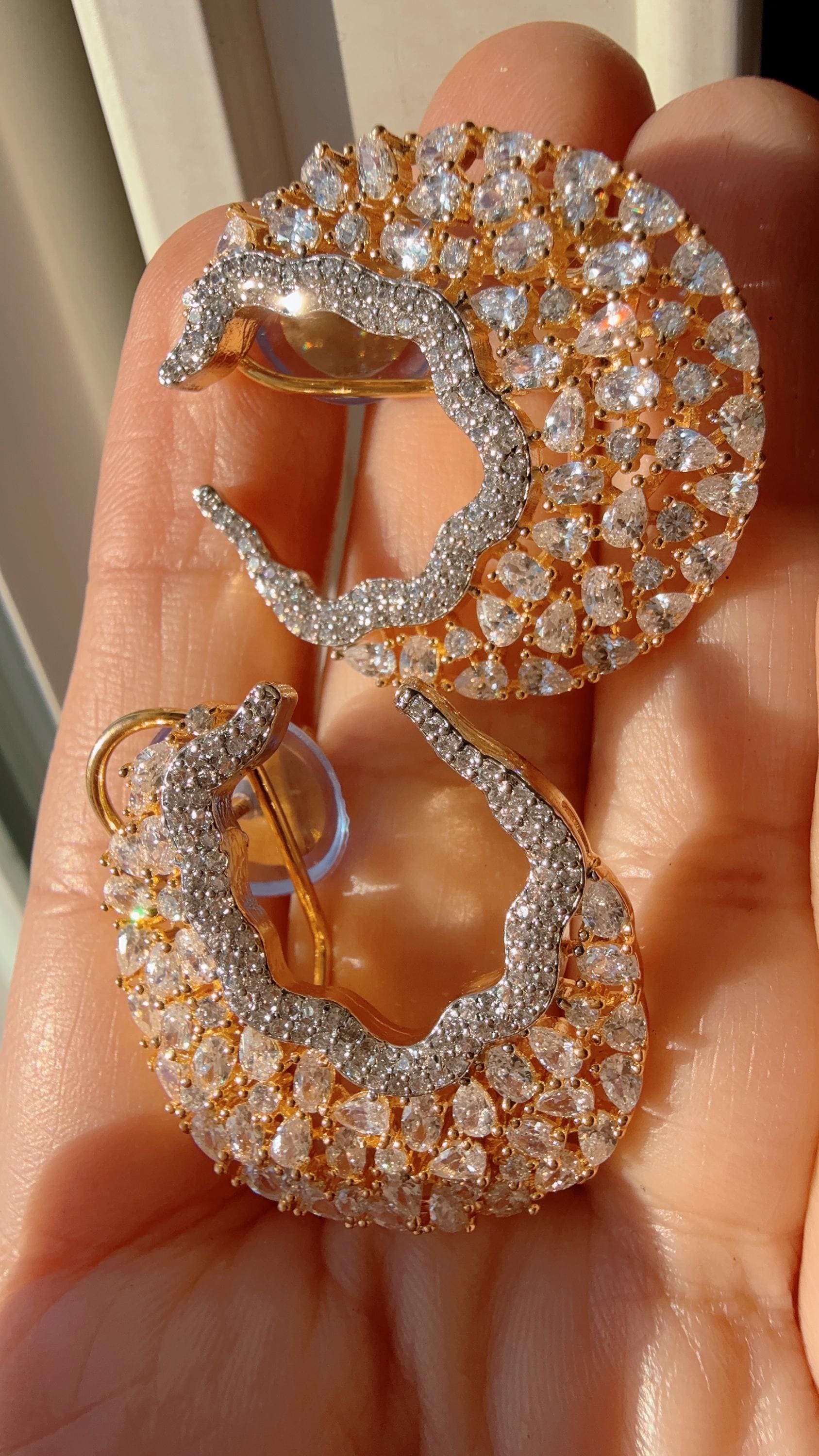Marquise-Cut Diamond Stud Earrings/Diamond CZ 2 tone gold Diamond studs /Indian Studs/Indian Jewelry/diamond Studs/Statement Stud Earring/