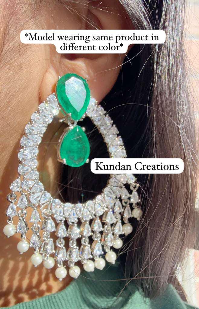 Anya Silver Simulated Diamond Pearl Chandelier / Diamond Baby Pink Chandbali Chandelier Earrings/Luxury Bridal Jewelry/Indian jhumka