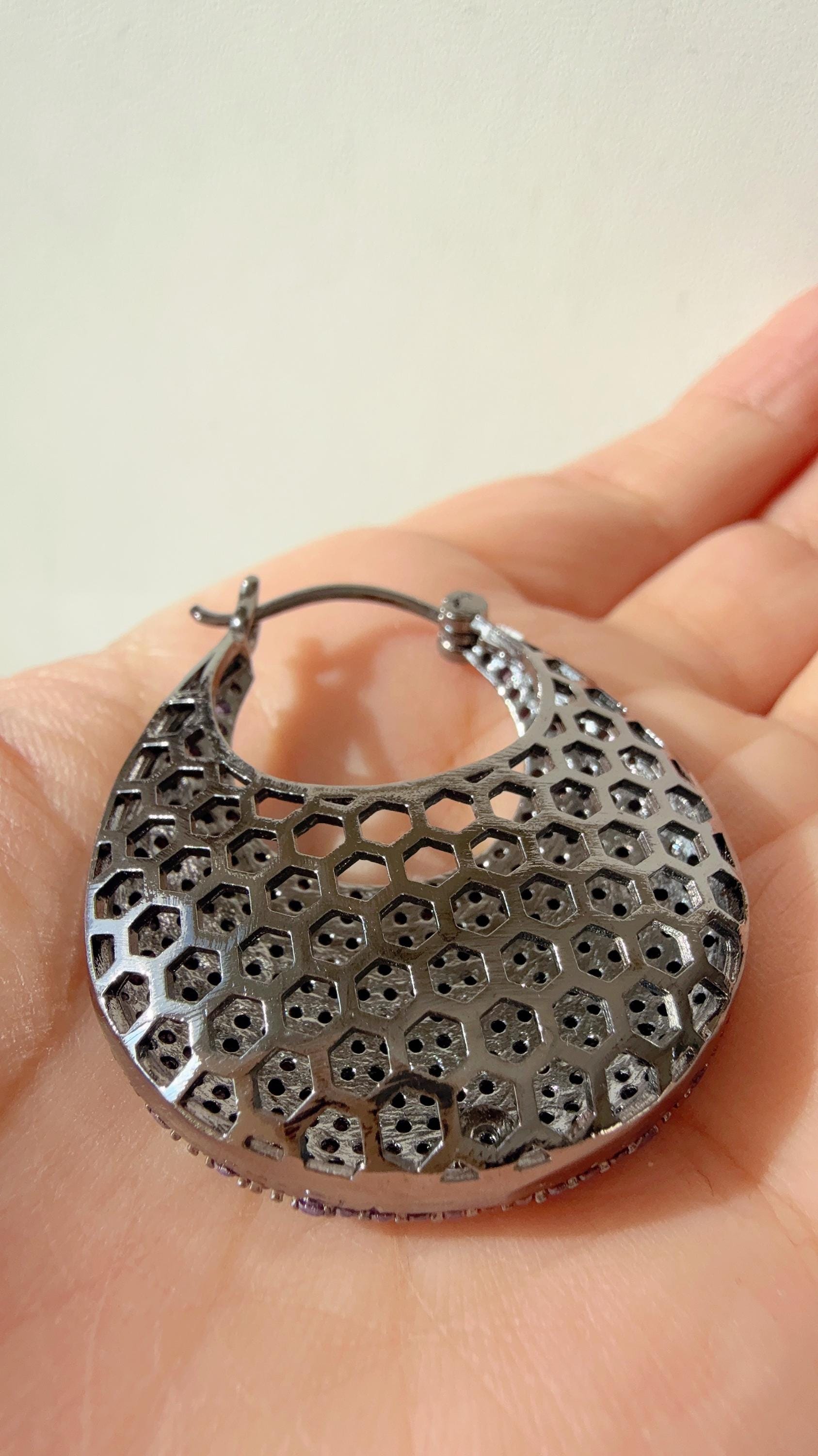 Ria Pave setting Diamond hoop Black earrings/Dressy hoops earrings/diamond jhumka/Bali Earrings