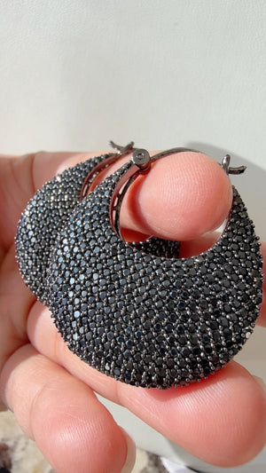 Ria Pave setting Diamond hoop Black earrings/Dressy hoops earrings/diamond jhumka/Bali Earrings