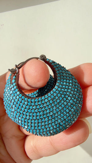 Ria Pave setting Diamond hoop Firoza earrings/Dressy hoops earrings/diamond jhumka/Bali Earrings