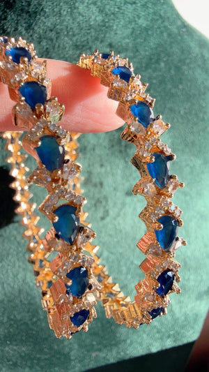 Binal Set of 2 Blue Sapphire 1 gram gold Bangles /Wedding Jewelry/Indian Jewelry / Bridal diamond Bracelets