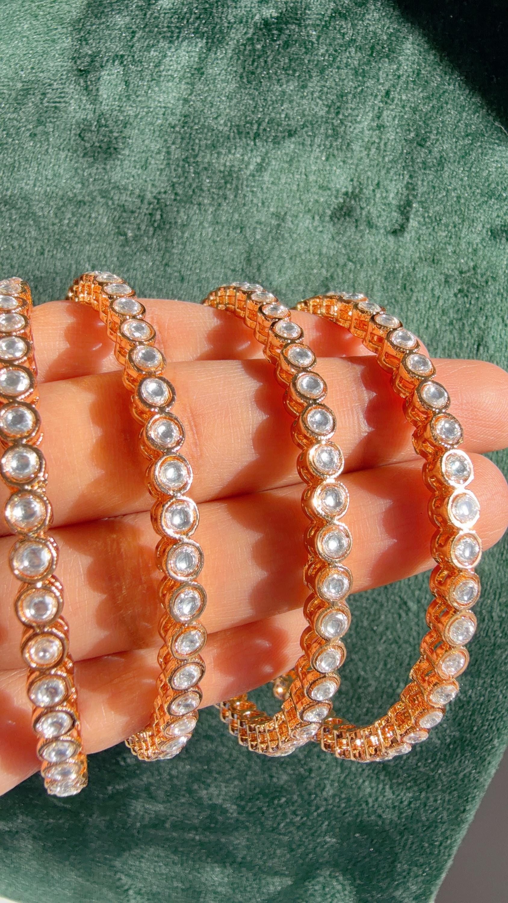 Versatile Gold Set of 4 Polki Kundan gold finish Bangles/ Wedding bangles /Indian jewelry/ Kundan bangles set