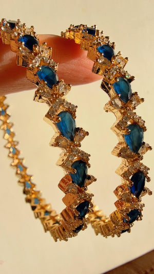 Binal Set of 2 Blue Sapphire 1 gram gold Bangles /Wedding Jewelry/Indian Jewelry / Bridal diamond Bracelets