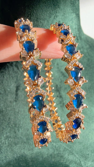Binal Set of 2 Blue Sapphire 1 gram gold Bangles /Wedding Jewelry/Indian Jewelry / Bridal diamond Bracelets