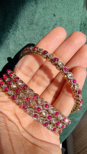 Antique finish Kundan polki Ruby Bangles Set(4 Pc)/Indian bangles/Indian Jewelry/ kundan bangles/Bridal bangles/wedding jewelry
