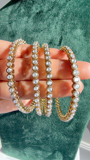 Versatile Gold Set of 4 Polki Kundan gold finish Bangles/ Wedding bangles /Indian jewelry/ Kundan bangles set