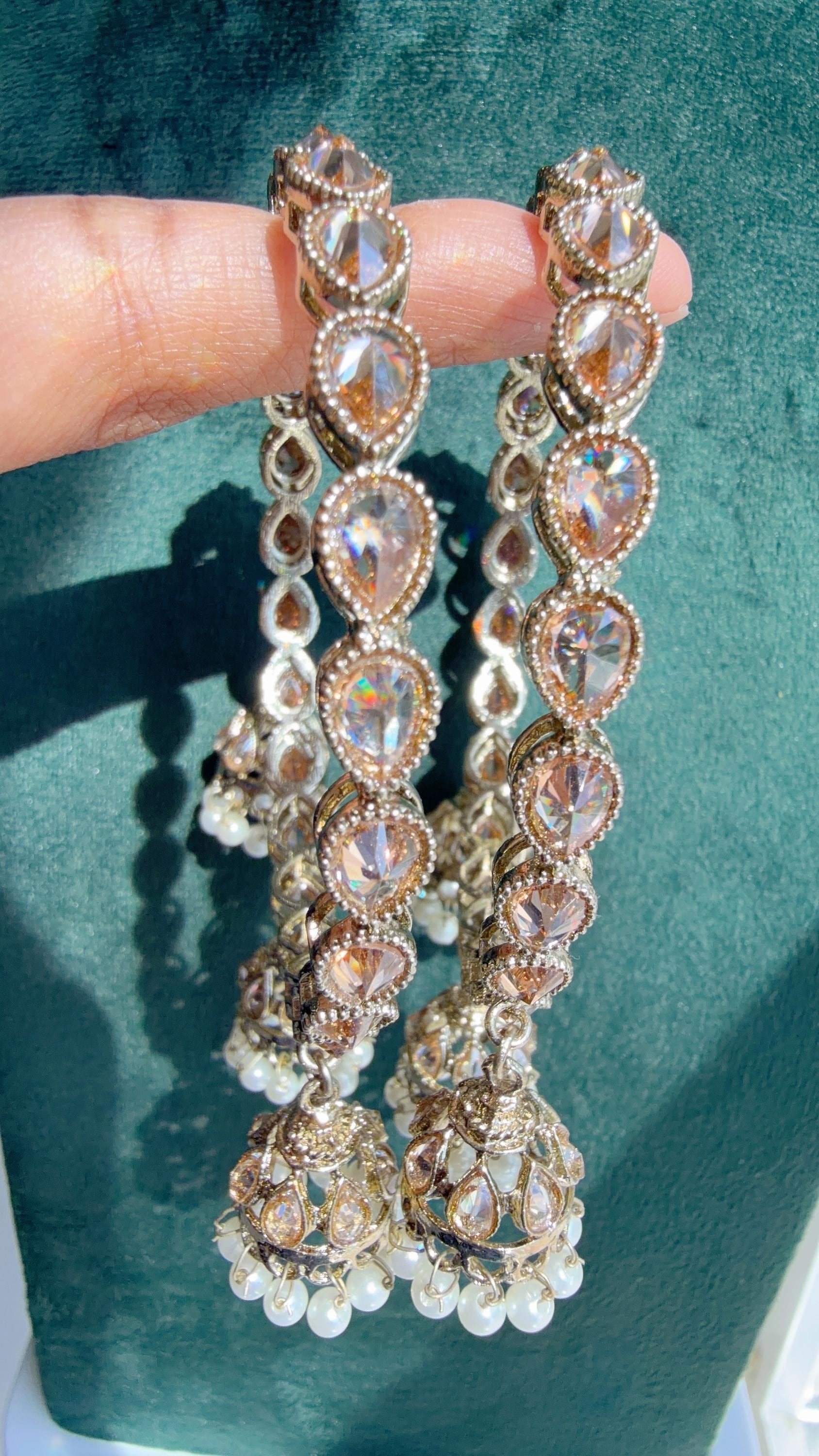 Versatile bangles Gold Kundan Pearl Bangles with hanging jhumka/Indian polki Bangles/ Indian jewelry/wedding jewelry/ Kundan bangles/