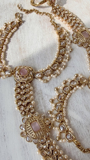 Ava Antique dull Baby Pink Polki Pearl Kundan Hath Paan single /hand harness/Indian Jewelry/Hand Jewelry/Haath phool/Hathh Panja