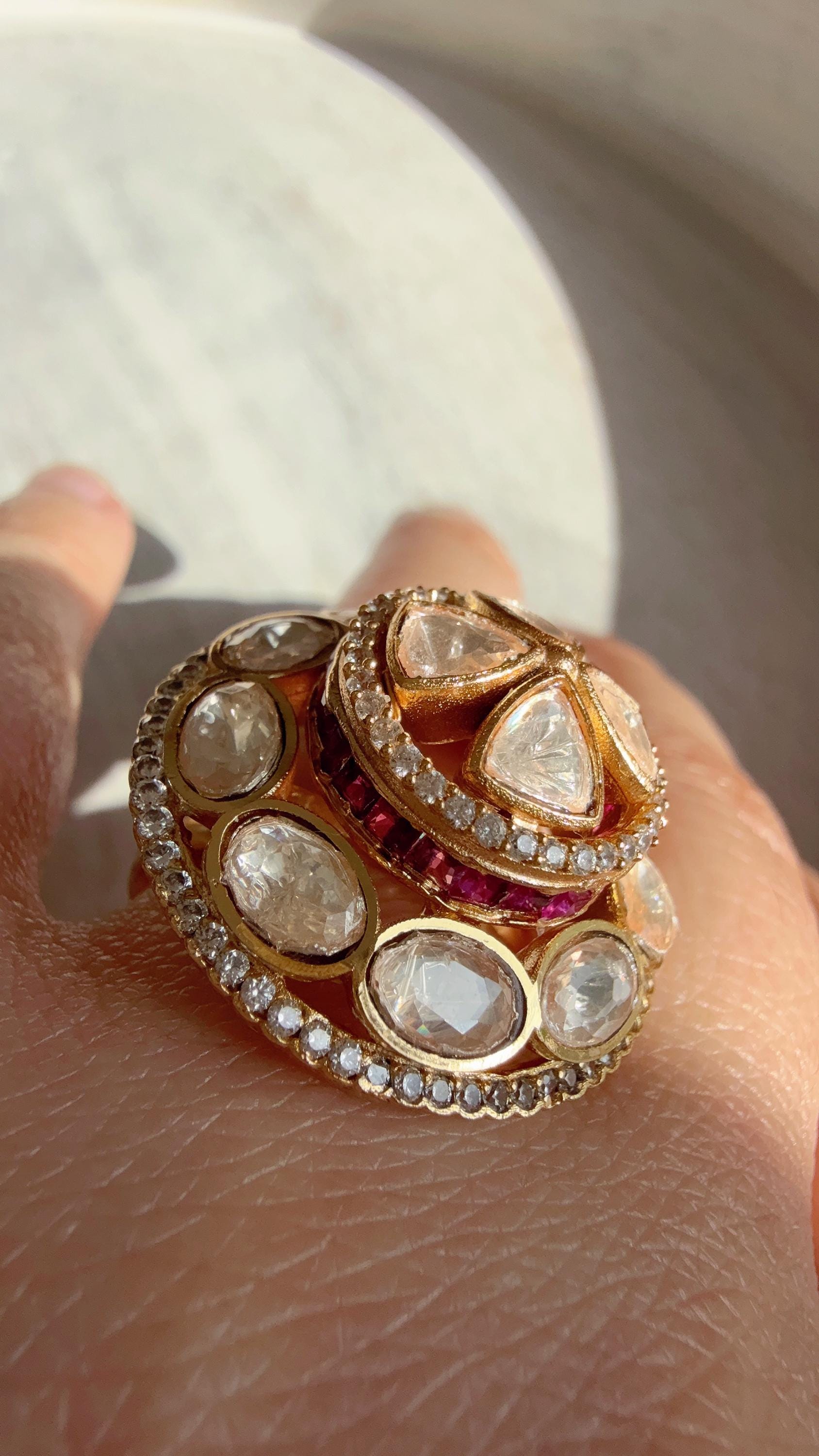 Ruby Cocktail ring/Bridal Kundan Moissanite diamond Ring/Adjustable Ring/Diamond Kundan Ring /Indian Wedding jewelry/