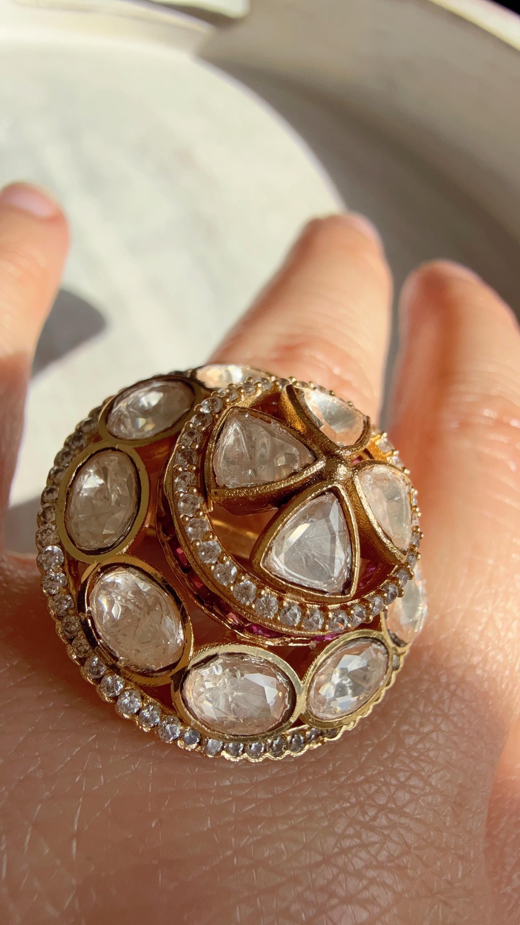 Ruby Cocktail ring/Bridal Kundan Moissanite diamond Ring/Adjustable Ring/Diamond Kundan Ring /Indian Wedding jewelry/