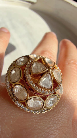 Ruby Cocktail ring/Bridal Kundan Moissanite diamond Ring/Adjustable Ring/Diamond Kundan Ring /Indian Wedding jewelry/