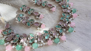 Neha silver Polki Kundan Mint pink necklace/Wedding necklace/Bridal necklace/Indian necklace/Indian jewelry/