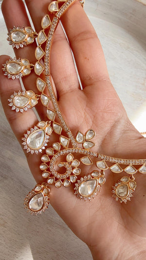 Zoya Navratan Moissanite gold necklace earrings set/Polki Kundan diamond Necklace / Indian Bridal Jewelry/Indian Wedding jewelry